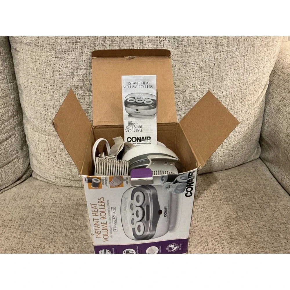 Conair Instant Heat Volume Rollers 5 Jumbo Flocked Hairsetter Dual Voltage White